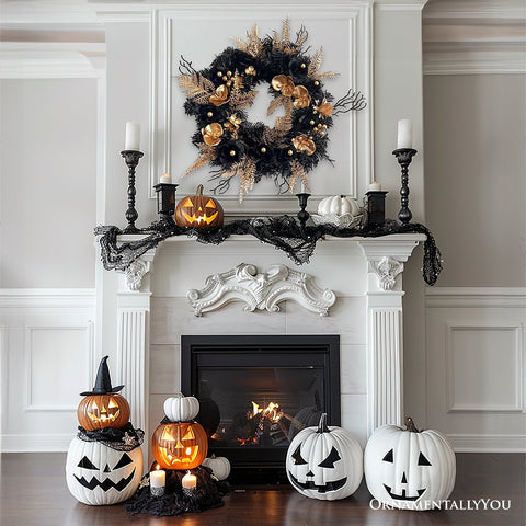 Black and Bronze Elegantly Goth 20" Wreath, Premium Gold Door Decoration with Floral Orchids