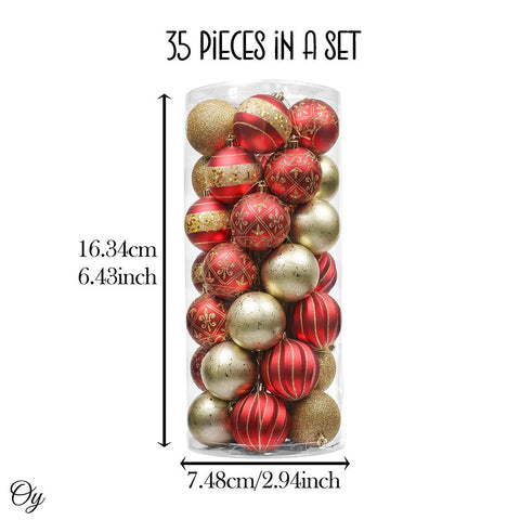 Charming Set of 35 Red and Gold Color Ornament Baubles, Christmas Tree Set