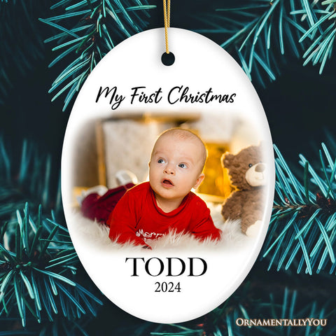 Custom Baby First Christmas Portrait Ornament, Personalized Uploaded Photo Gift