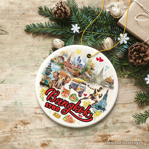 Lively Bangkok City Artistic Ceramic Ornament, Thailand Souvenir and Christmas Decor Keepsake