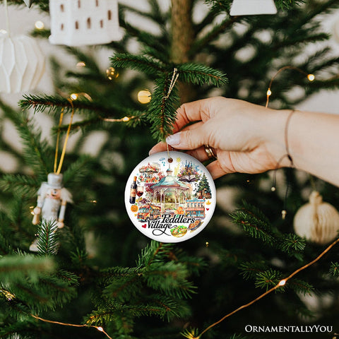 Peddler’s Village Artistic Ornament with Rustic Pennsylvania Scenery, Vintage Ceramic Christmas Souvenir