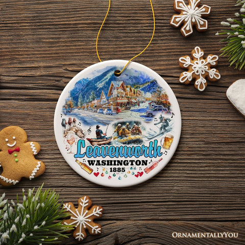 Picturesque Leavenworth Town in the Cascade Mountains Ornament, Washington State Souvenir and Christmas Decoration