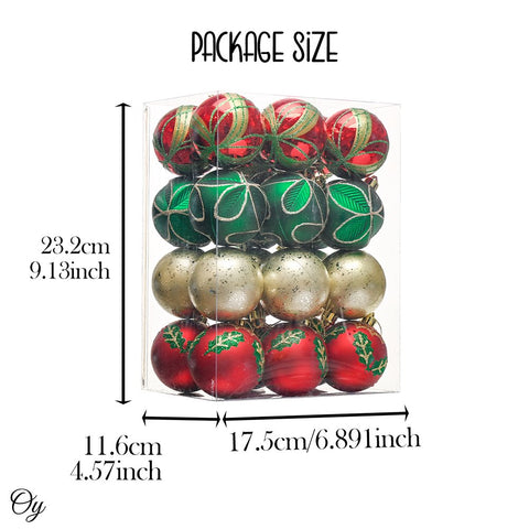 Refined Ornament Bauble Set, 24 Piece Red, Gold, and Green Glitter Christmas Bundle