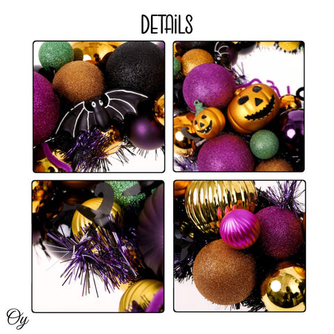 Spooktacular Halloween Ornament Bauble Wreath, Spooky Door or Home Decoration with Pumpkins, Bats, Spiders