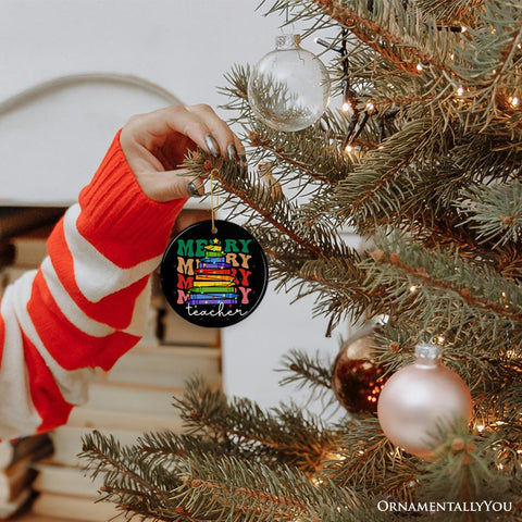 Teacher's Colorful Crayon Christmas Tree Ornament, Fun and Festive Educator Gift