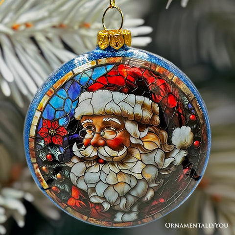 Wonderful Santa Claus Stained Glass Christmas Ornament, Holiday Tree Portrait Decor