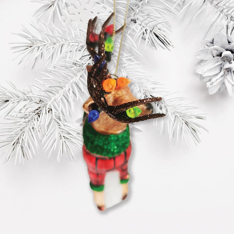 Festive Reindeer Glass Christmas Ornament Figurine