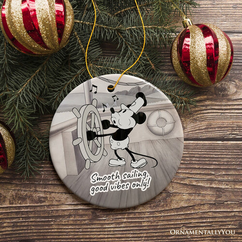Funny Mouse Sailing Quotes Ornament, Classic Steamboat Willie Christmas Keepsake and Decor