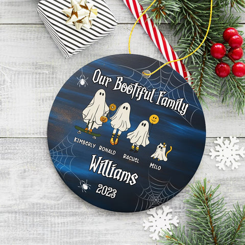 Halloween Ghost Family With Pets Personalized Ornament, Custom Ghost Crew Portrait Gift