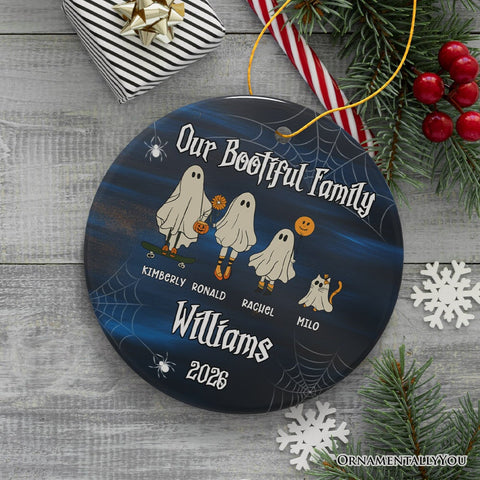 Halloween Ghost Family With Pets Personalized Ornament, Custom Ghost Crew Portrait Gift