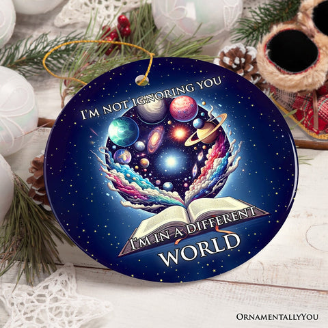 I’m in a Different World Unique Book Lover Ornament, Book Club Christmas Gift