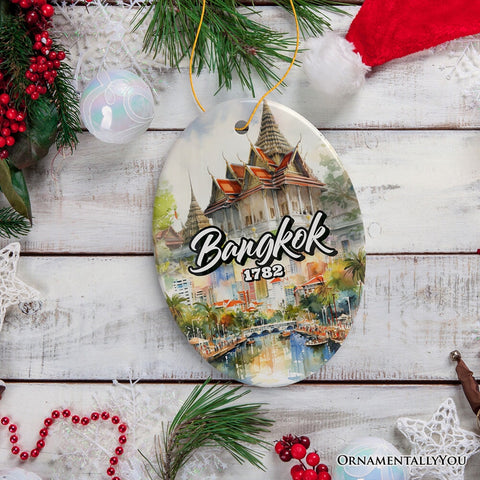 Lively Bangkok City Artistic Ceramic Ornament, Thailand Souvenir and Christmas Decor Keepsake