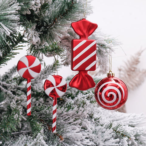 Premium Christmas Candy Red and White Large Ornament Set, Candycane Color 108 Piece Bauble Bundle