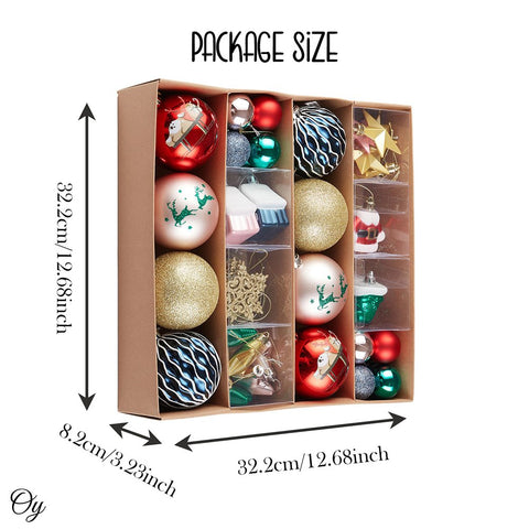 Premium Christmas Ornament Eclectic Bundle Set, 60 Glitter Filled Baubles, Homes, Star Charms