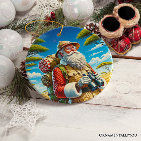 Santa Claus on a Safari Adventure Ornament, Christmas Gift and Decor for Explorers