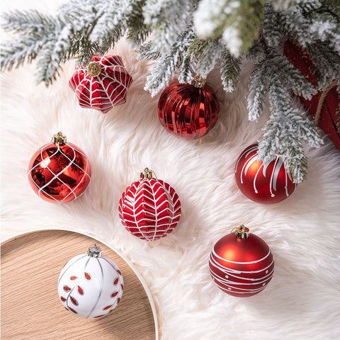 Festive Christmas Ball Set, 16 Ornaments with Varied and Refined Red Colors Packaged