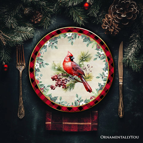 Decor Steals Special -  Holiday Cheer Set of 4 Plates with Real Gold Plaid Trim, Christmas Tableware Collection for Salad, Dessert, Appetizer, and Side Plates (Copy)