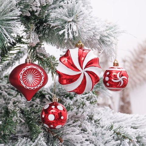 Premium Christmas Candy Red and White Large Ornament Set, Candycane Color 108 Piece Bauble Bundle
