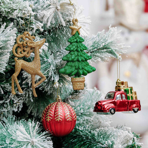 Rustic Christmas Adventure Ornament Bauble 60 Piece Set, Camping Truck, Acorns, Woods Theme