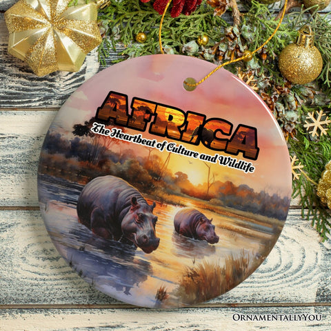 Artistic Natural Beauty of African Landscapes and Wildlife with Quotes Ornament, Christmas Gift or Travel Souvenir, Safari, Serengeti and Mount Kilimanjaro