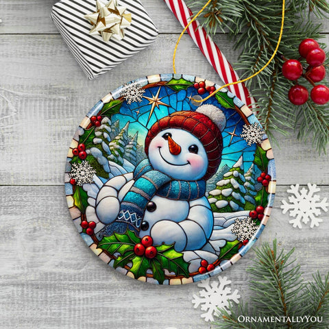 Frosty and Holly Snowman Ornament, Gift and Decor for Cheerful Winter Christmas Tree