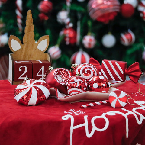 Premium Christmas Candy Red and White Large Ornament Set, Candycane Color 108 Piece Bauble Bundle