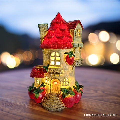 Solar Powered Strawberry Fairy Home Garden Statue, 10" Unique Spring Decoration