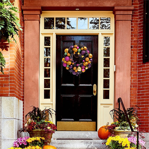 Spooktacular Halloween Ornament Bauble Wreath, Spooky Door or Home Decoration with Pumpkins, Bats, Spiders