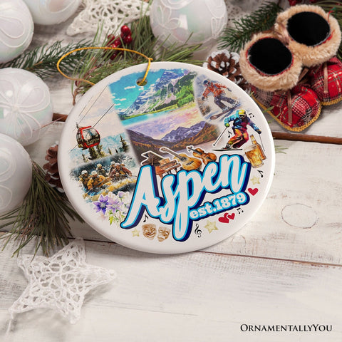Adventurous Aspen Colorado Ornament, Snow Mountains, Nature Traveler and Skiing Vacation Souvenir