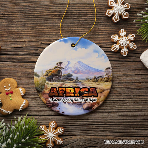 Artistic Natural Beauty of African Landscapes and Wildlife with Quotes Ornament, Christmas Gift or Travel Souvenir, Safari, Serengeti and Mount Kilimanjaro