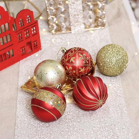 Charming Set of 35 Red and Gold Color Ornament Baubles, Christmas Tree Set