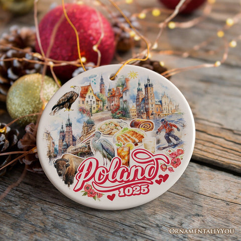 Vibrant Poland Cultural Heritage Ornament, Eastern European Landmarks Christmas Gift and Warsaw Souvenir