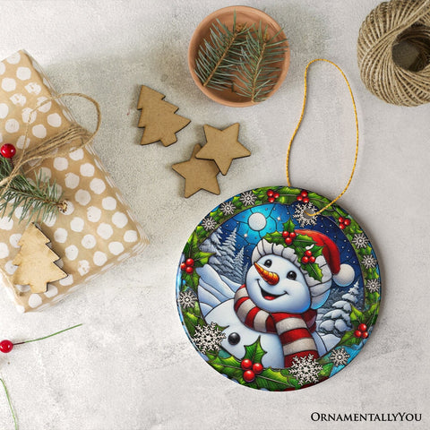Frosty and Holly Snowman Ornament, Gift and Decor for Cheerful Winter Christmas Tree