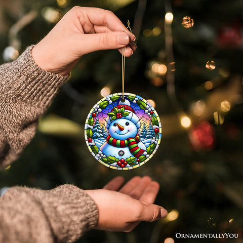 Frosty and Holly Snowman Ornament, Gift and Decor for Cheerful Winter Christmas Tree