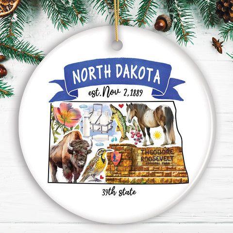 Artistic North Dakota State Themes and Landmarks Christmas Ornament