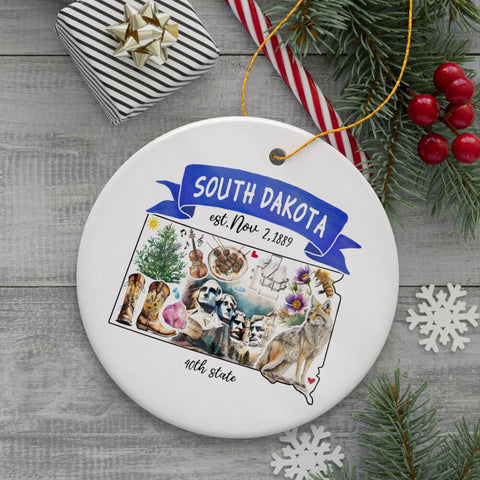 Artistic South Dakota State Themes and Landmarks Christmas Ornament