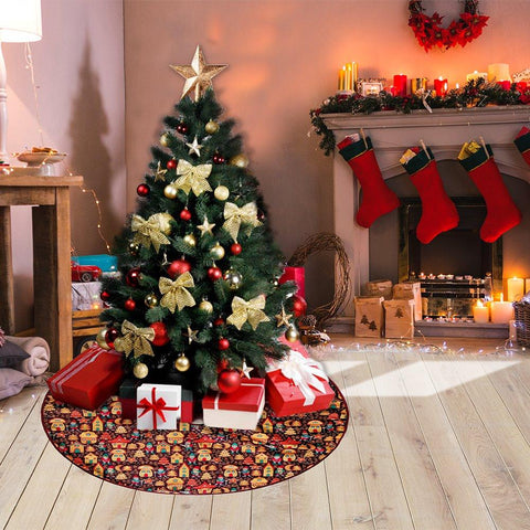 Gnome Folk Pattern Vintage Christmas Tree Skirt
