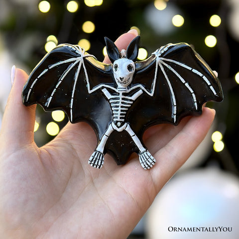 Gothic Bat Skeleton Handcrafted Glass Ornament, Horror Tree Halloween Decor