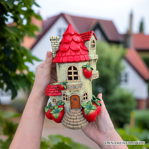 Solar Powered Strawberry Fairy Home Garden Statue, 10" Unique Spring Decoration