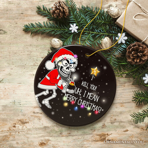 Hilarious Skeleton Bomber Christmas Ornament, Bomb for a Present Funny Comedy Gift