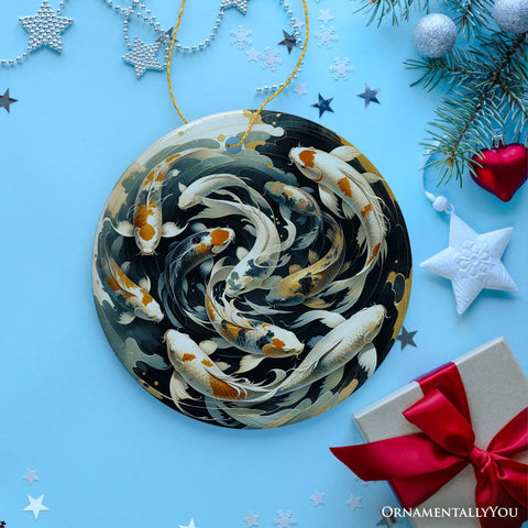 Koi Fish Contemporary Art Ceramic Ornament, Elegant Painting Decor And Souvenir