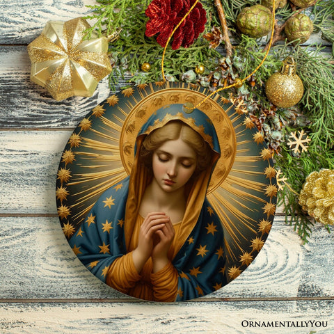 Praying Virgin Mary Ceramic Ornament, Religious Painting Christmas Decoration Souvenir