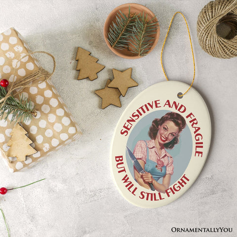 Sensitive and Fragile But Will Still Fight Ornament, Strong and Sweet Retro Homemaker for Bold Home Decor