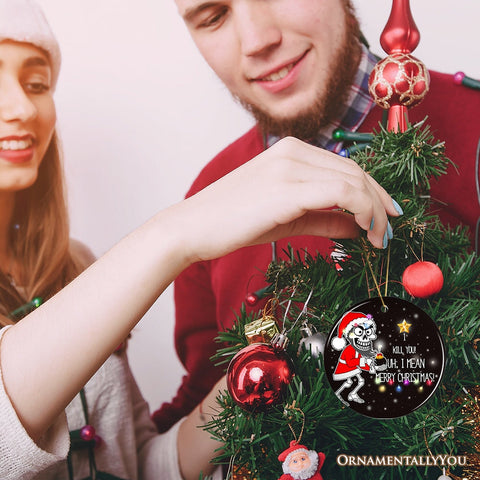 Hilarious Skeleton Bomber Christmas Ornament, Bomb for a Present Funny Comedy Gift