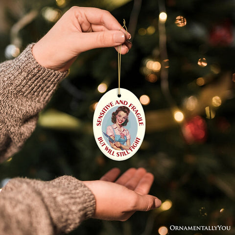 Sensitive and Fragile But Will Still Fight Ornament, Strong and Sweet Retro Homemaker for Bold Home Decor