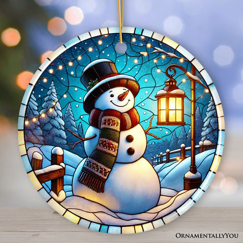 Serene Lantern Light Snowman with Top Hat Ornament, Gift for Joyful Winter Tranquility Decor