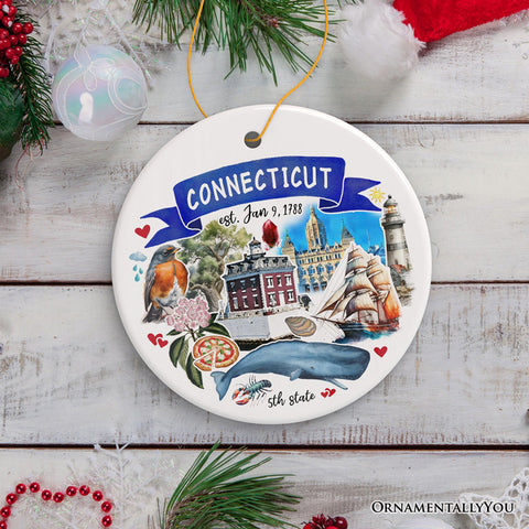 Artistic Connecticut State Themes and Landmarks Christmas Ornament