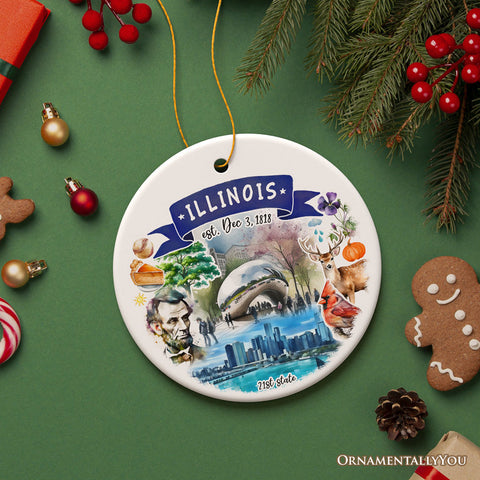 Artistic Illinois State Themes and Landmarks Christmas Ornament