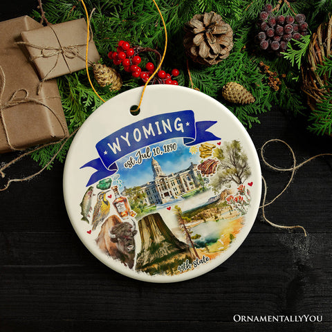 Artistic Wyoming State Themes and Landmarks Christmas Ornament