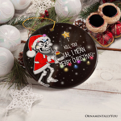Hilarious Skeleton Bomber Christmas Ornament, Bomb for a Present Funny Comedy Gift